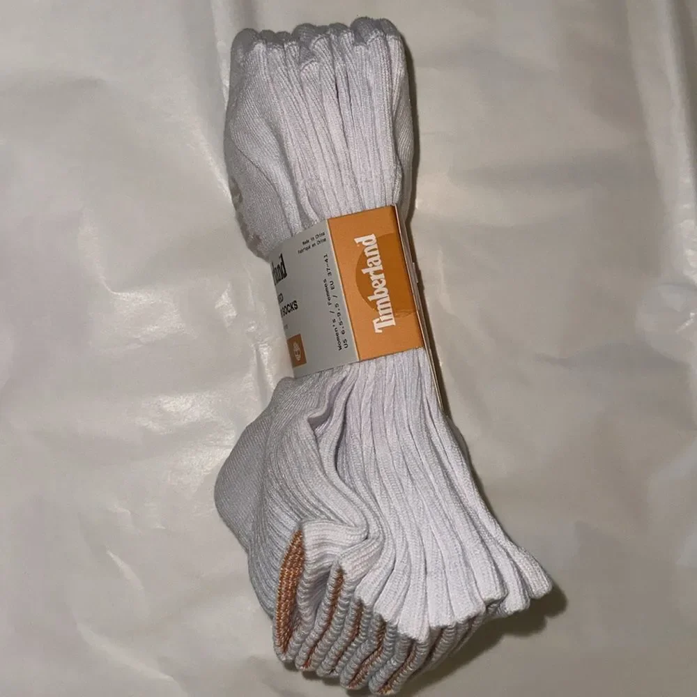Timberland White Ivory Logo Aerated Half Cushioned Cotton Blend Socks 5 pack